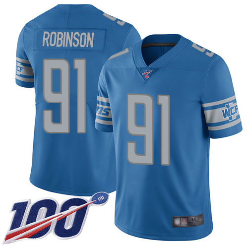 Detroit Lions Limited Blue Men Ahawn Robinson Home Jersey NFL Football 91 100th Season Vapor Untouchable